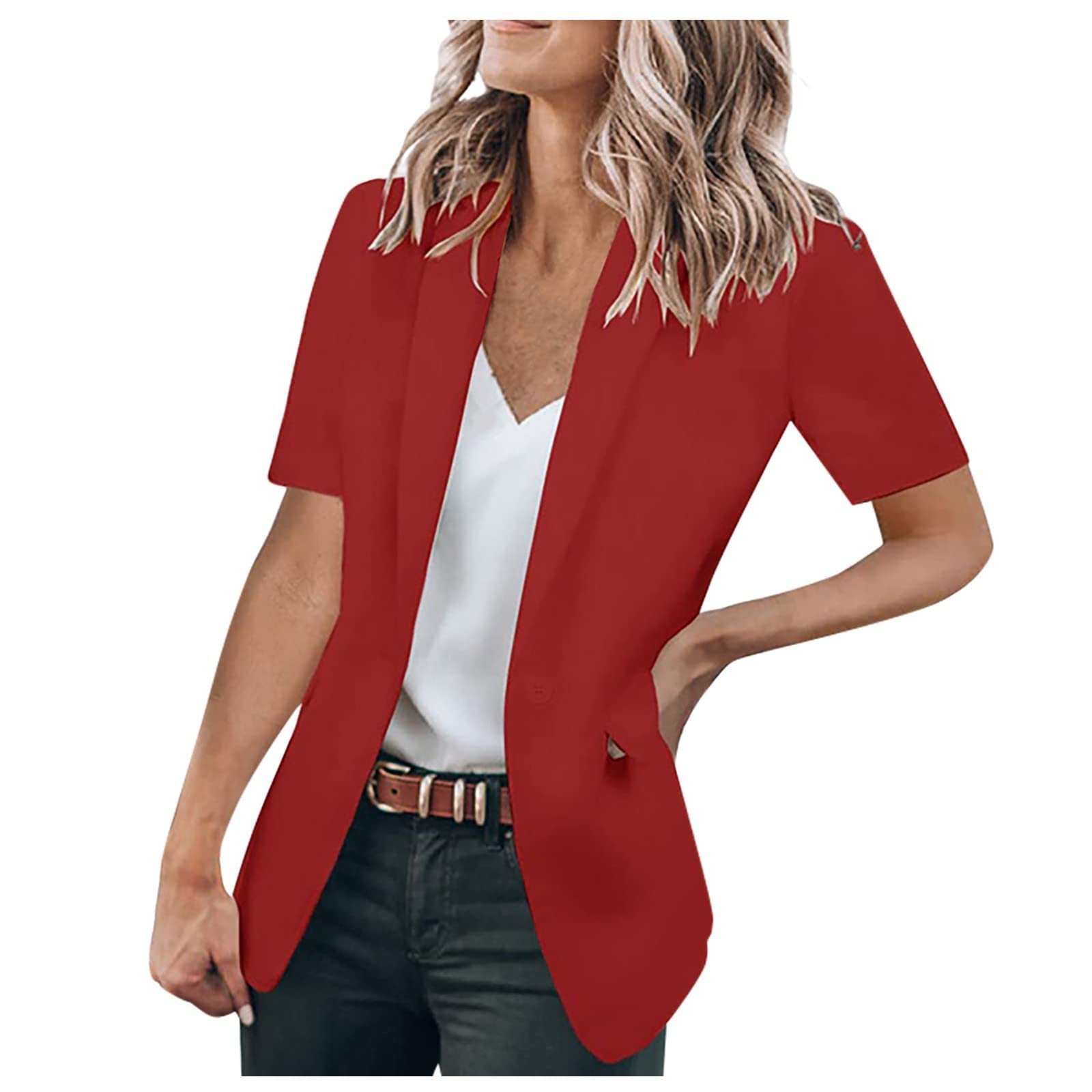 Womens Blazer Suit Open Front Short Sleeve Lightweight Suit Casual Work Office Blazer Jackets with Pockets