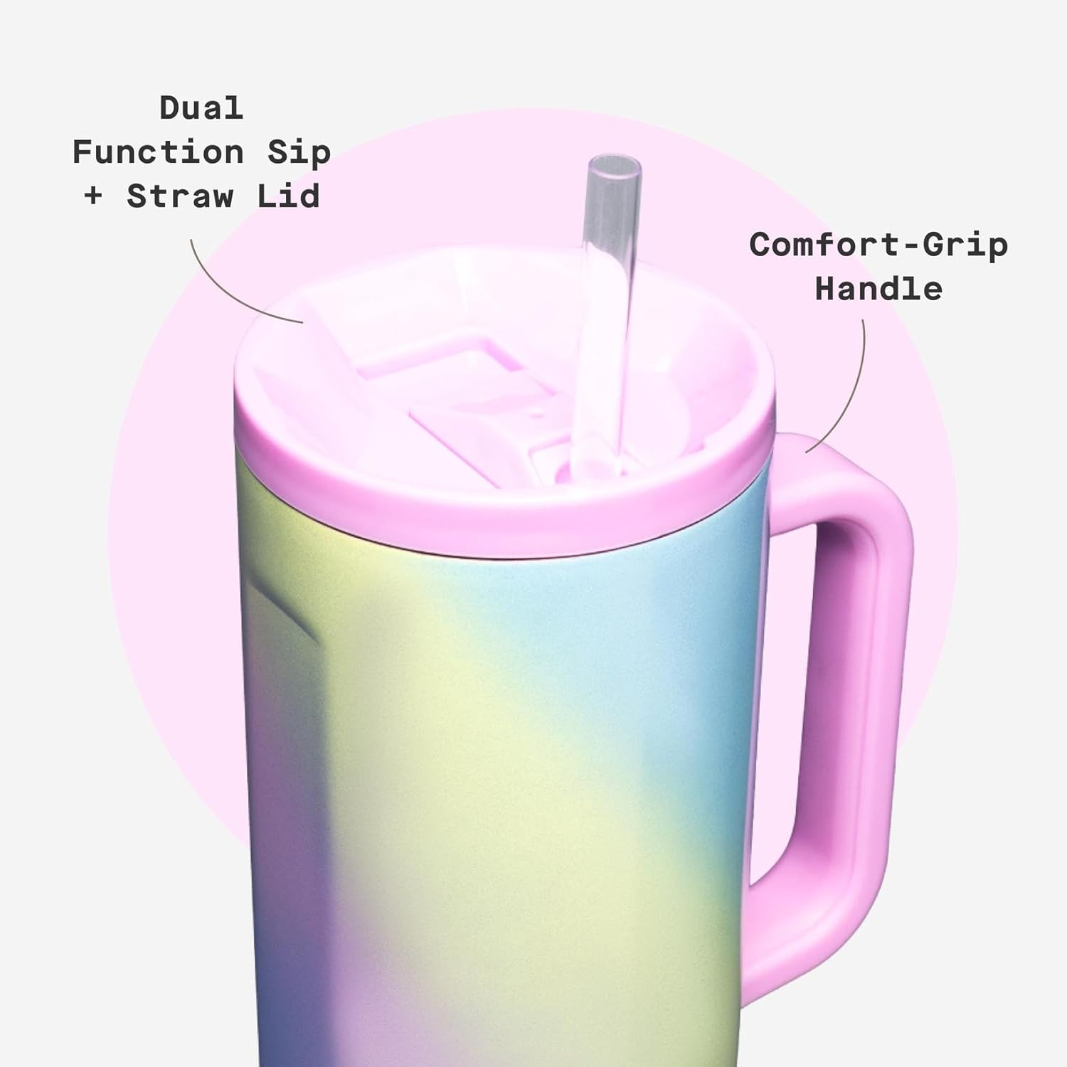 Corkcicle Cruiser Insulated Tumbler - Keeps Drinks Cold 20 Hours - Triple-Insulated Stainless Steel - Spill-Proof Lid - Summer Drinkware Gift - Keeps Drinks Ice Cold - 40 oz - Rainbow Unicorn - Image 5