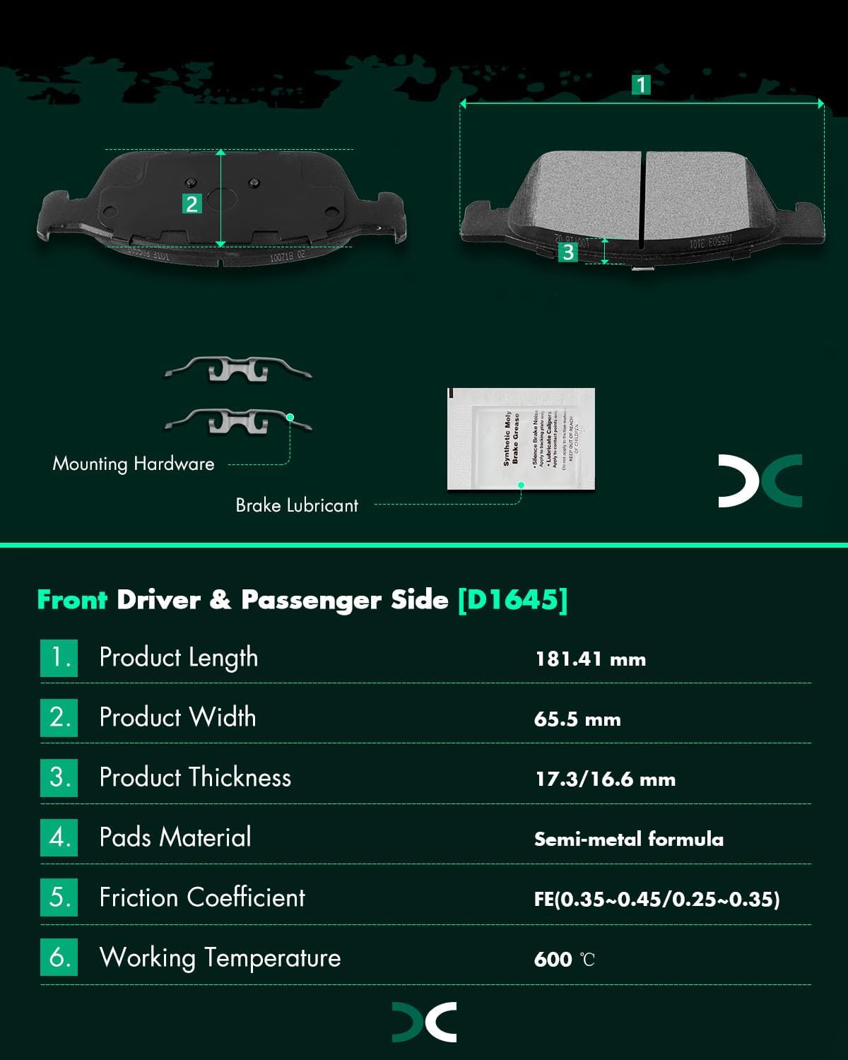 SCITOO Disc Brake Pads Kits D1645-8873 Semi Metallic Front Brake Pads Set Fit For Ford For Escape 2013-2017,For Ford For Transit Connect 2014-2020