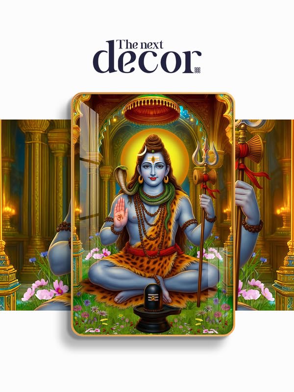 Image of The Next Decor Lord Shiv Ji Wood Glass Finish Wall Art Decorative Painting for Living Room, Bedroom, Dining Room (Size: 24x16 Inches)