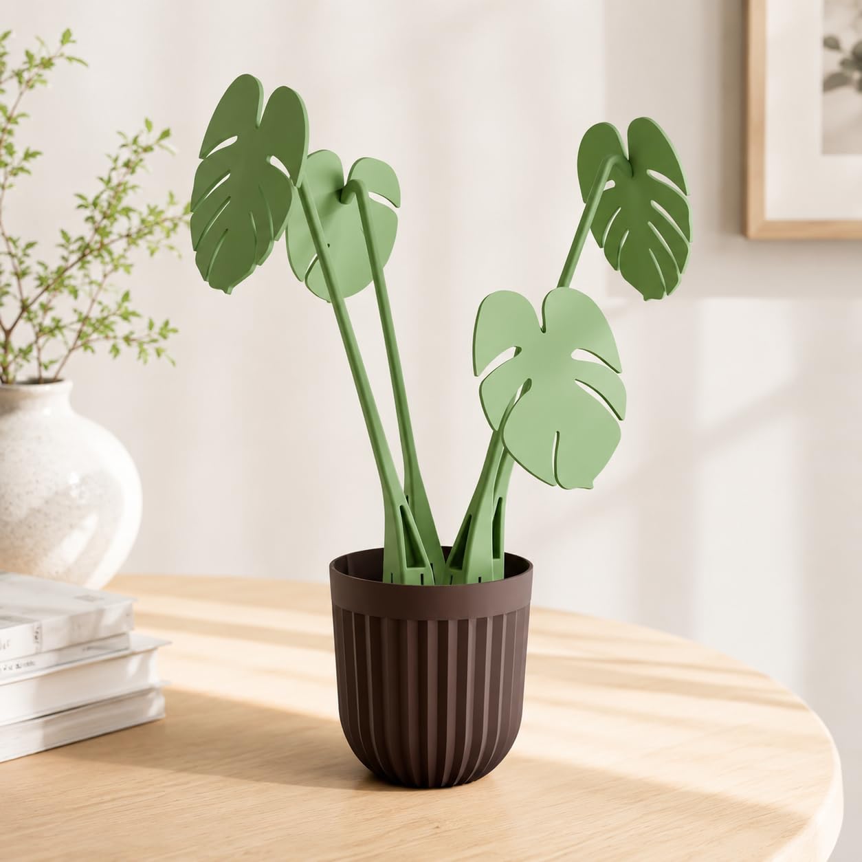 Pack of 1 Artificial Plant with Decorative Flower Pot Coaster, Magnetic Leaf Design, Study Tabletop Office Desk Decor, Modern Indoor Planter, Living Room, Bedroom, Home Decoration-image-19