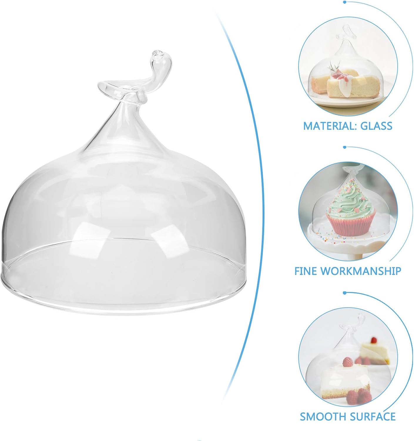 LABRIMP Glass Cake Dome Cover 20cm High X 18.3cm Diameter, Glass Dessert Display Dome, Food Cover for Bakery and Restaurant Cake Presentation