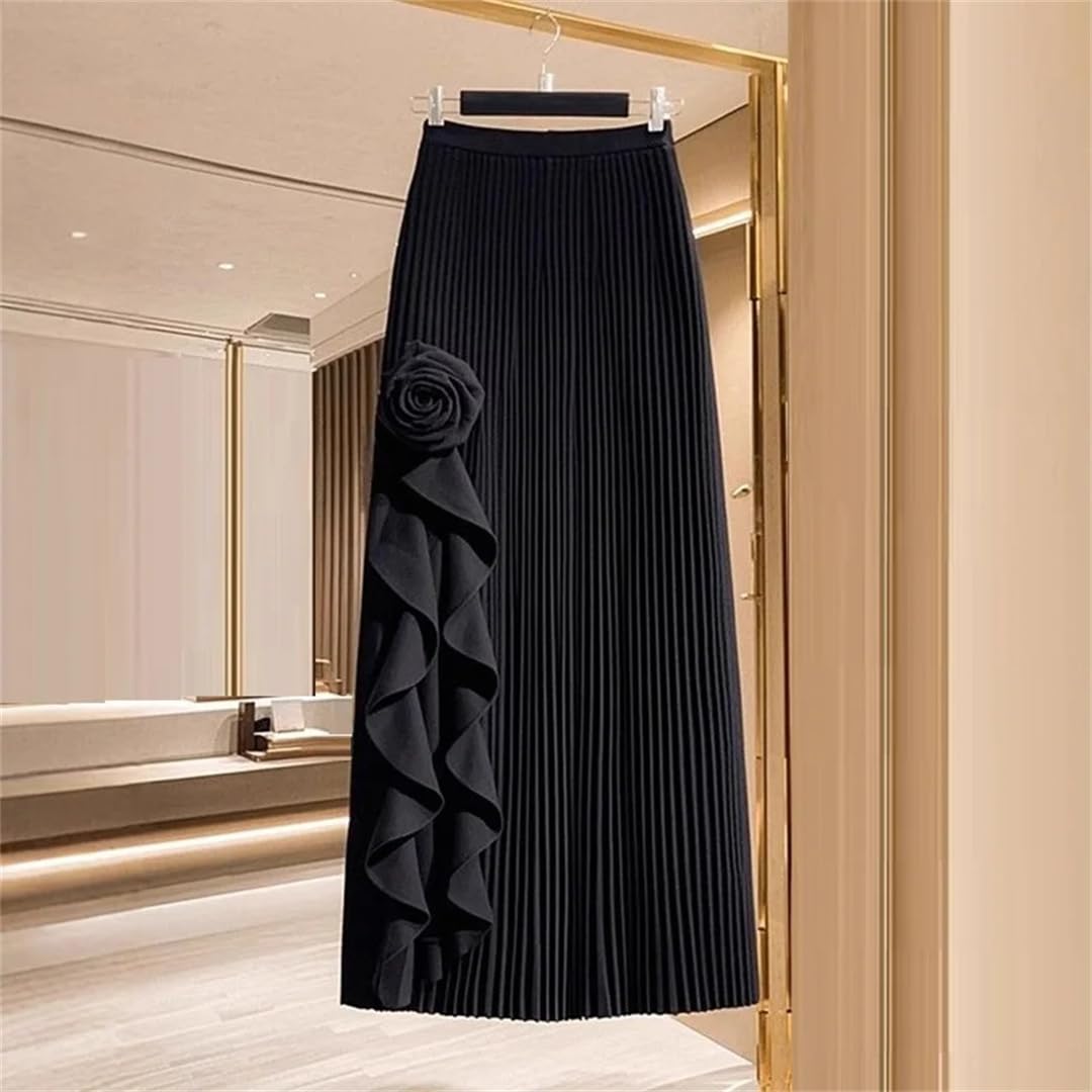 Lmtossey Gonna a pieghe a vita alta elastica da donna invernale con motivo floreale