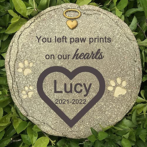 LAGGATTS Engraved Pet Memorial Garden Stone, Personalized Pet Grave Marker Tombstone Garden Stone with Sympathy Poem You Left Paw Prints On Our Hearts.