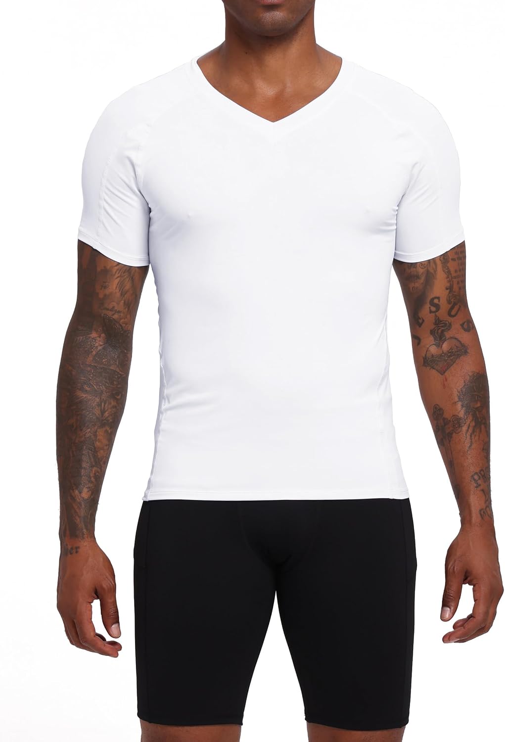 Compression Shirt Men V Neck Short Sleeve Workout Shirts Athletic Gym Undershirts Active Sports Base Layer Running Tops