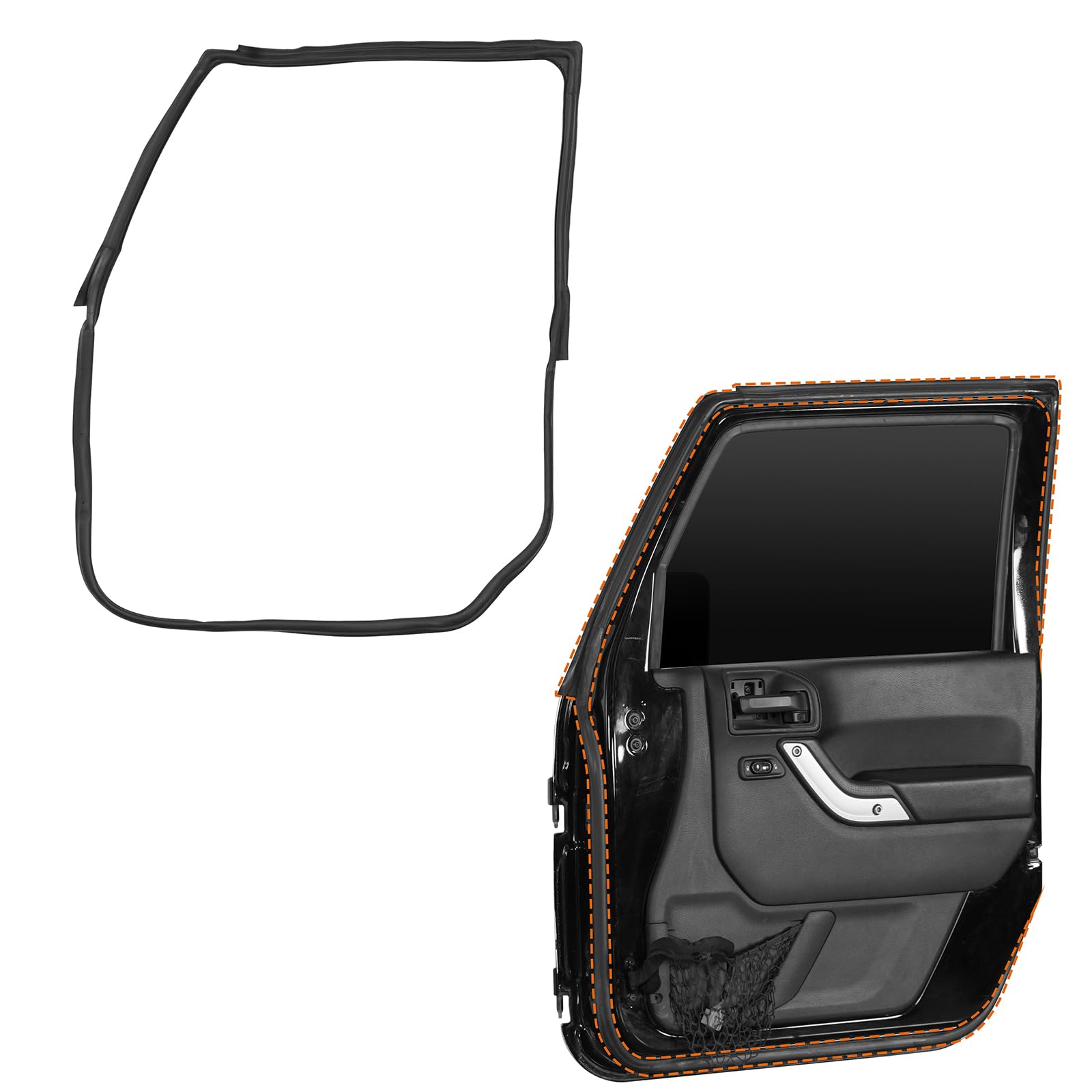 Hooke Road Front Full Door Weatherstrip Seal Right Passenger Side for 2007-2018 Jeep Wrangler JK, Rubber Sealing Strip OEM Replacement 55395274AW