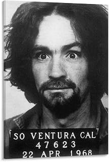 Charles Manson Police Mugshot Poster,Serial Killer Art Canvas Painting Wall Art 08x12inch(20x30cm) Frame-style