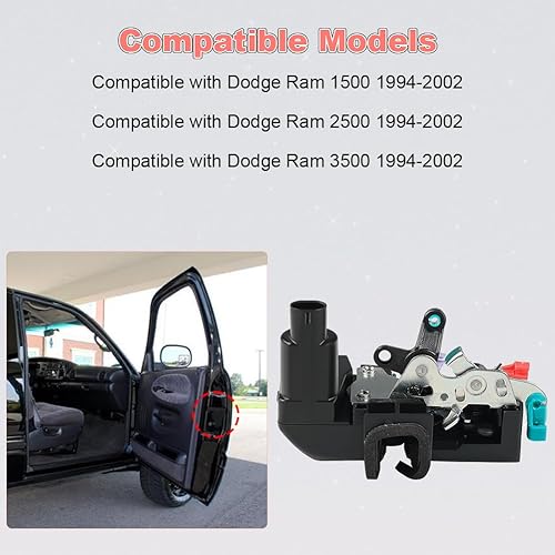 Miniatura 7 de Actuador eléctrico para cerradura de puerta delantero derecho compatible con Dodge Ram 1500 2500 3500 1994-2002 Reemplazo de pastilla para 931-635,