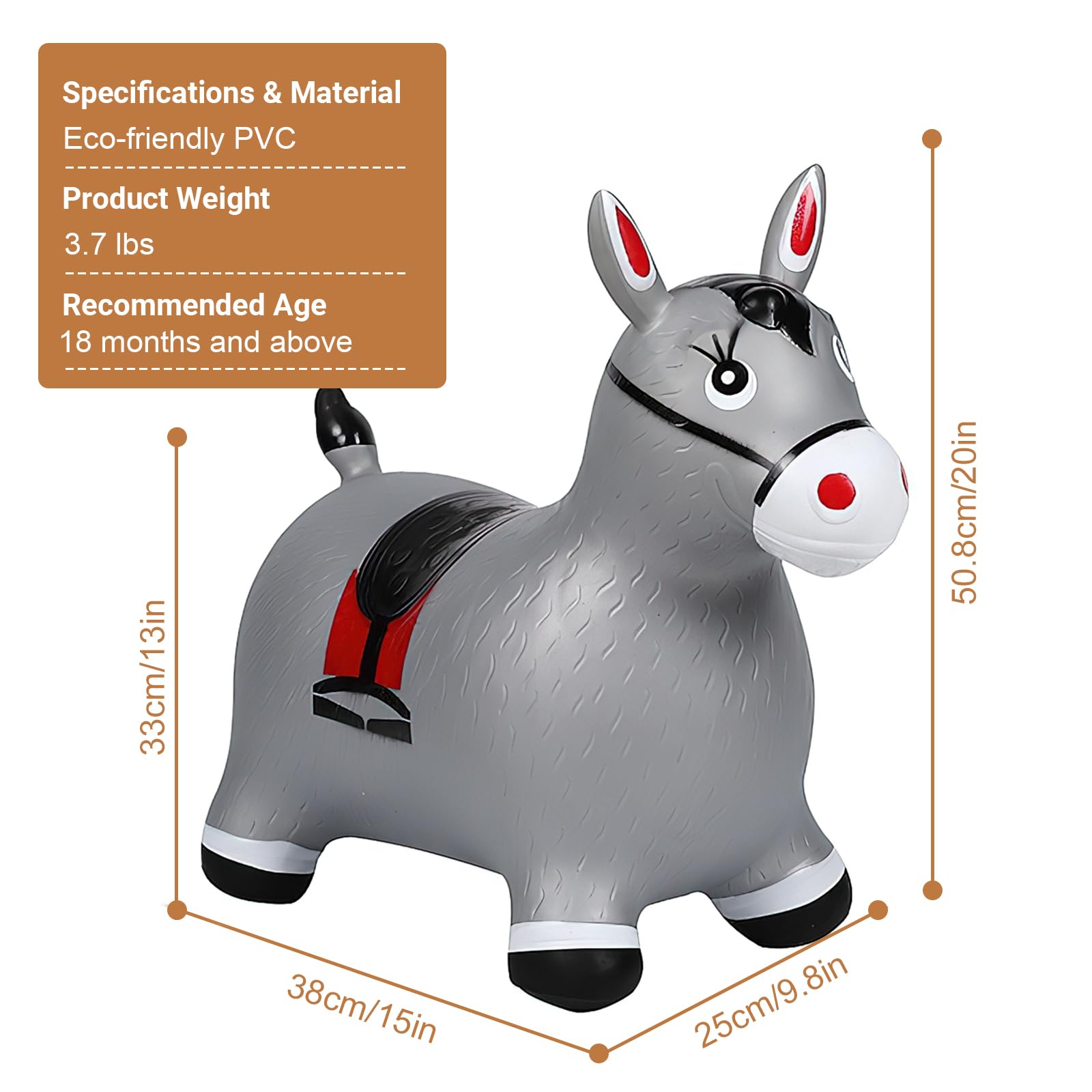 Animale Saltellante, Salta Bambini da Interno, Gonfiabile Cavallo Saltellante, Giocattolo Saltellante da Interno/Esterno, Regalo per Bambini di Compleanno (Gris)