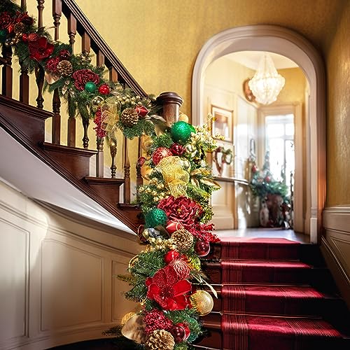 WBHome Pre-lit 6 Feet/72 Inch Christmas Garland, Red & Green & Gold Lighted Garland with 50 LED Lights for Indoor Outdoor Xmas Decor Holiday Decorations, Battery Operated (Batteries NOT Included) by WBHome - Image 8
