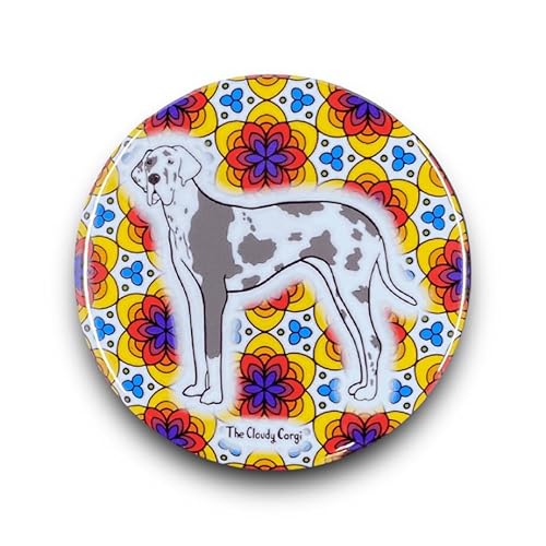 Rainbow Great Dane Pinback Button, Retro Pet Portrait Art Gift, Handmade Accessories 2.25