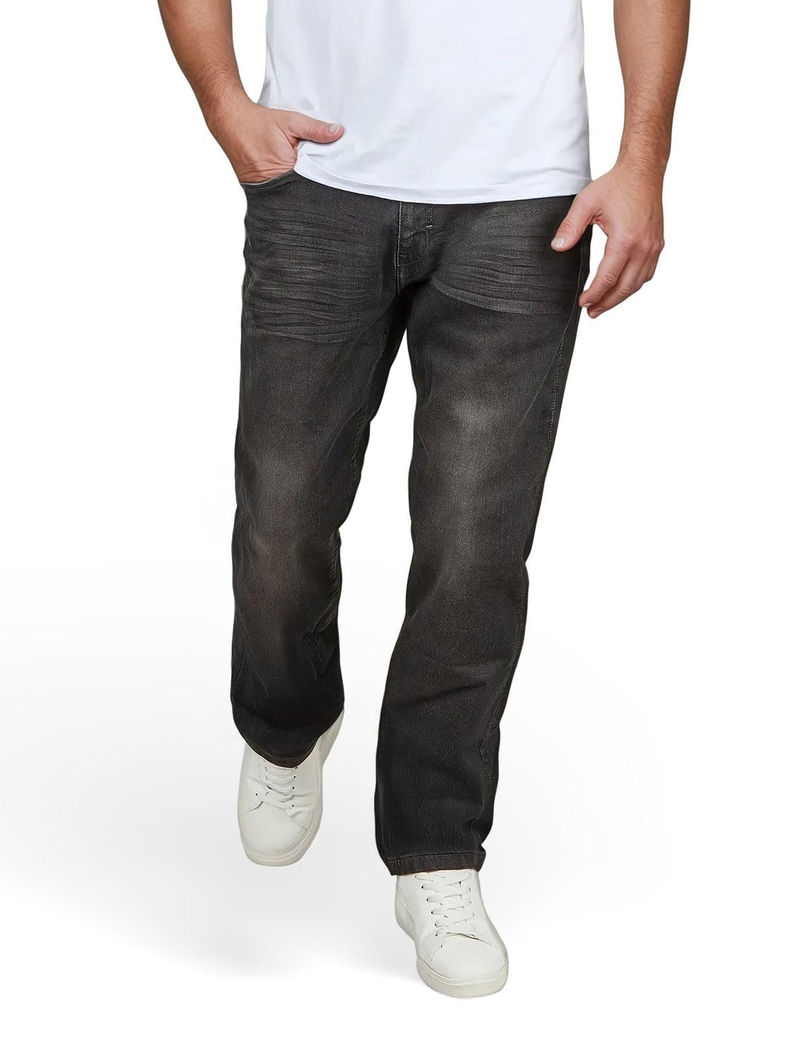 DENIMFY Sweat Jeans Herren Stretch Straight Fit DFAlvin Jeansoptik Jeanshose Sweathose Hose Denim, Größe:40, Farben:Black Denim (B22)