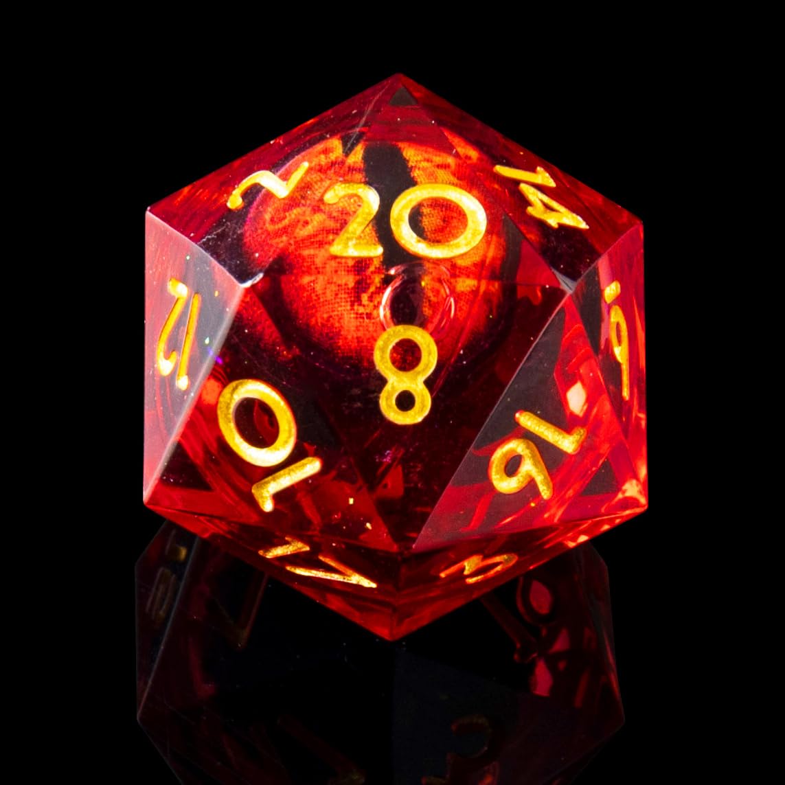 YEMEKO Beholder'S Eye D20 Dice Dragon Eye DND 22MM Single Dice with Resin Sharp Edge 20 Sided D&D Handmade Polyhedral for Dungeons and Dragons, RPG, Roleplaying Games MTG Table Games(Red Gold)
