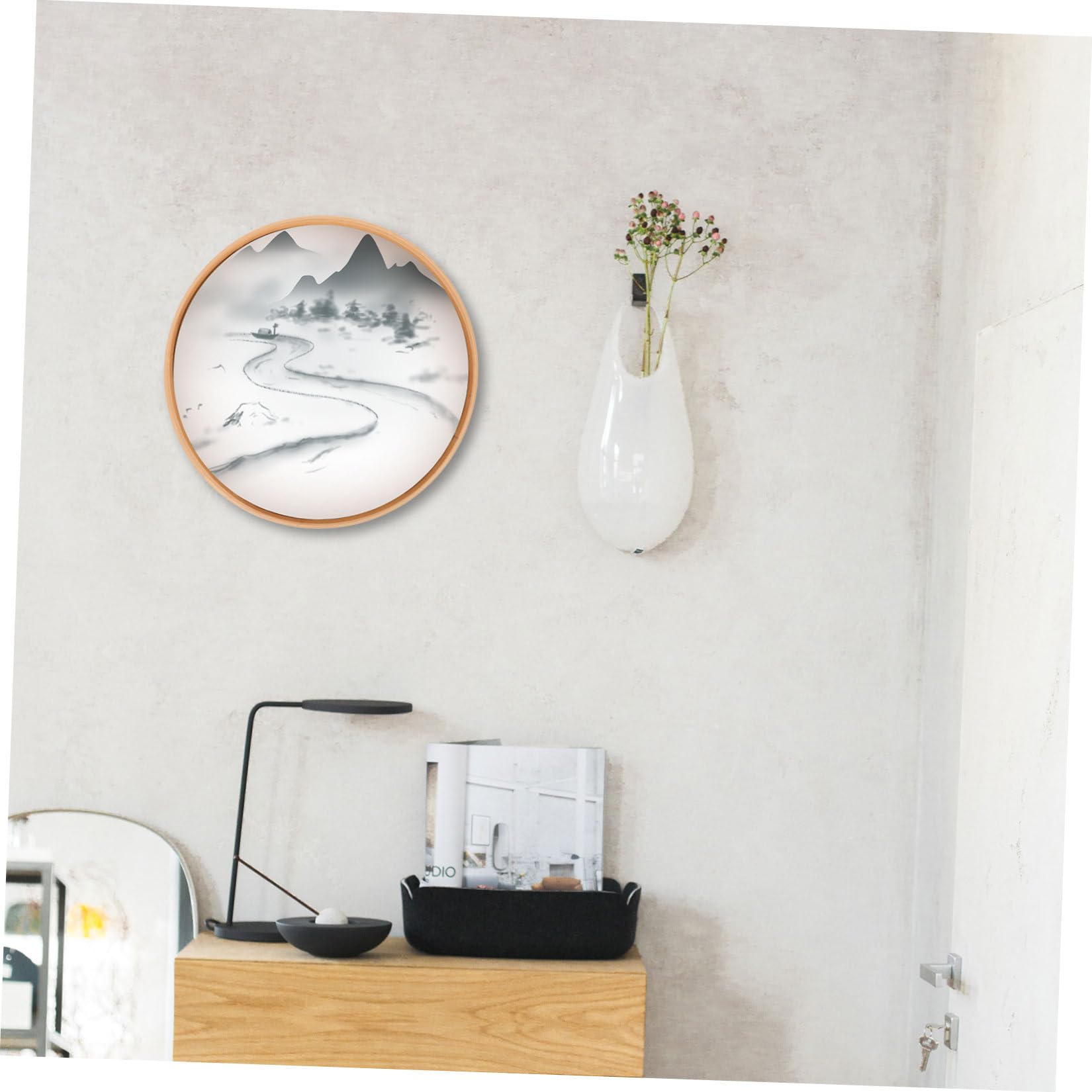 ifundom Cornice Rotonda in Legno di Bambù Naturale 35 Cm Base Stabile, Portafoto Compatto da Tavolo per Esposizione Foto e Dipinti Fai da Te, per Casa, Librerie e Ristoranti