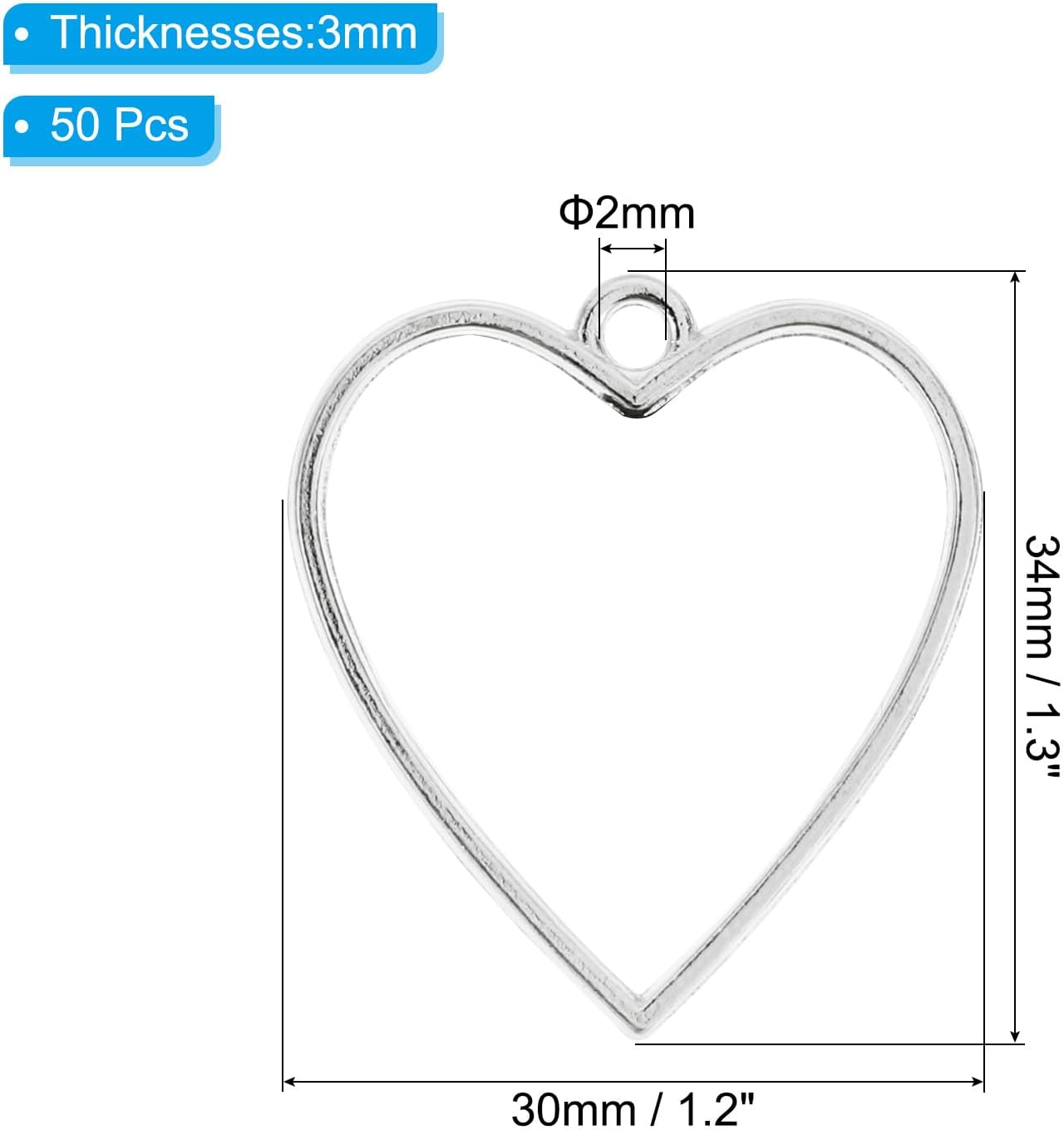 PATIKIL 50pcs Open Bezels, Resin Bezels Pendants Mold Open Back Bezels Alloy Bulk for Resin Jewelry Making Earrings, Heart - Image 2