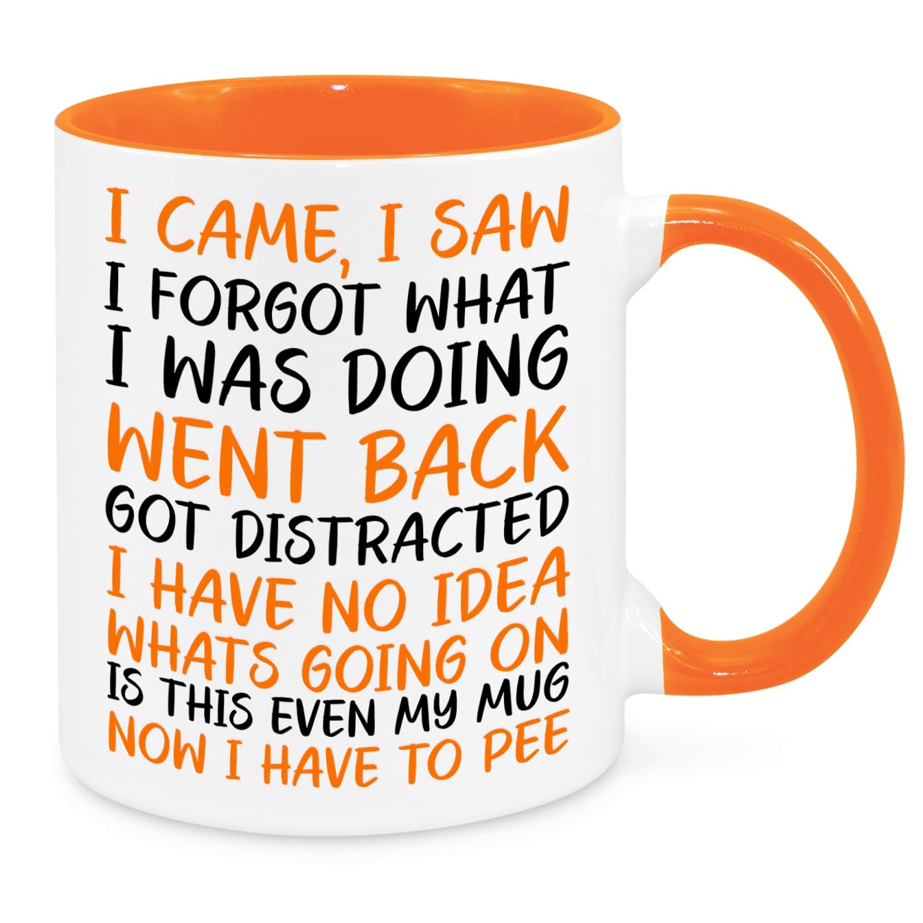 Cherish Charlie Designs I Came I Saw I Forgot Mug - Funny Novelty Gift Silly Present Mugs for Women Birthday Christmas for Mum Dad Friend Sister for Men Colleague Secret Santa Work Quotes (Orange)