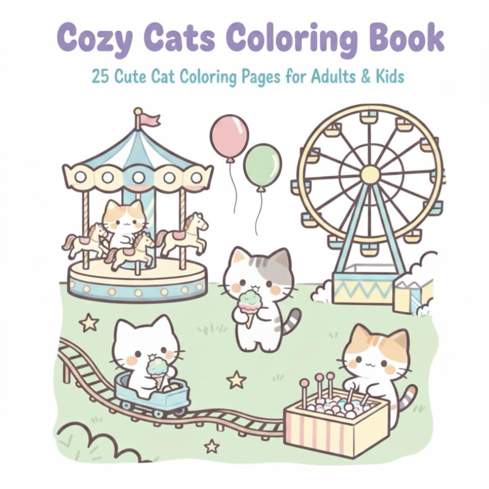 Cozy Cats Coloring Book: 25 Cute Cat Coloring Pages for Adults & Kids