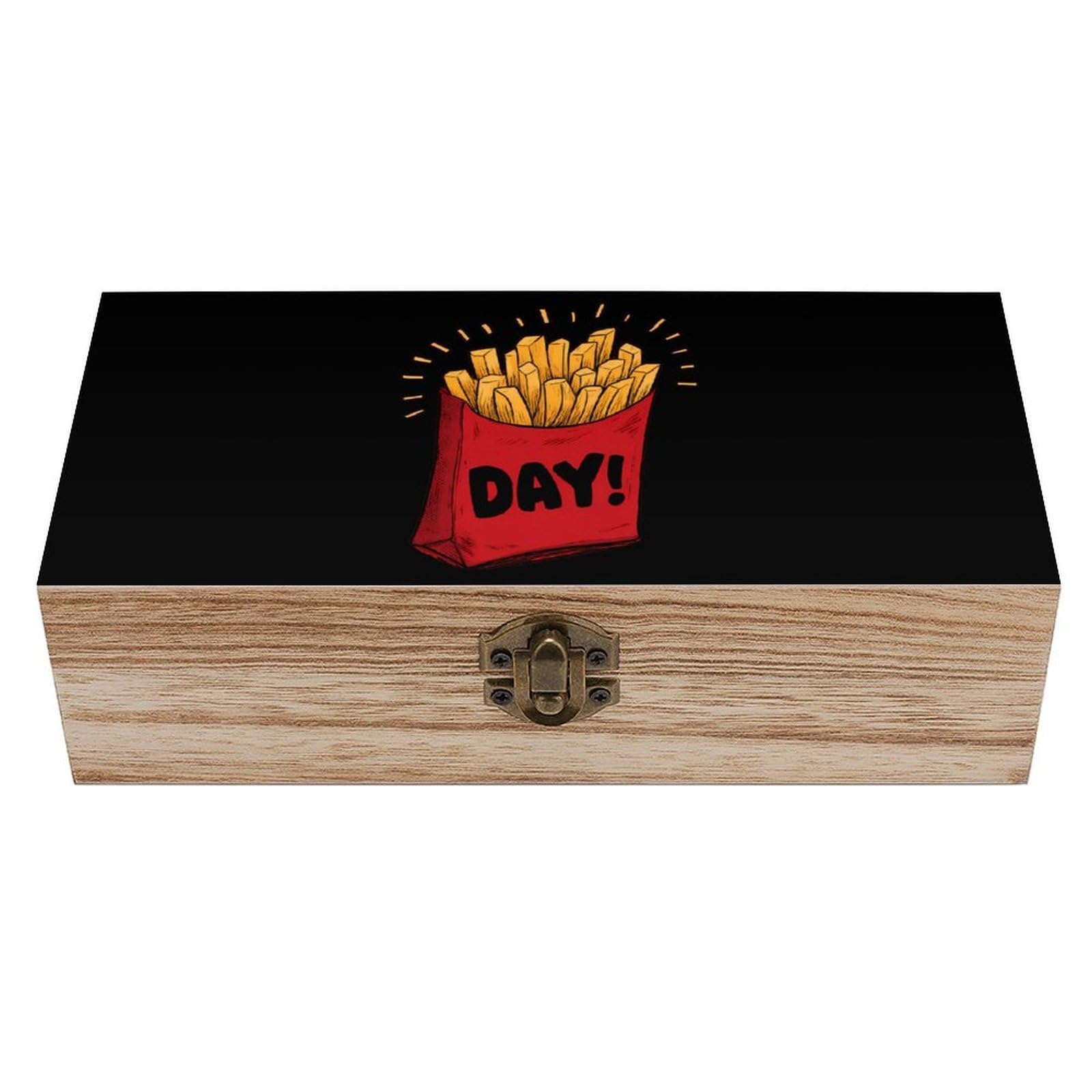 HLBSDM Fast Food French Fry-Weekend Wooden Box with Hinged Lid Decorative Storage Case Container