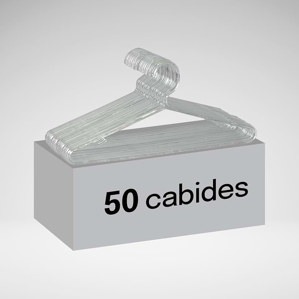 Kit 50 Cabides Transparente Cristal 40cm Em Acrílico Reforçado E Resistente Para Roupas Alta Sustentação, Organização E Otimização De Espaço, Ideal Para Guarda-roupas, Closets E Lojas