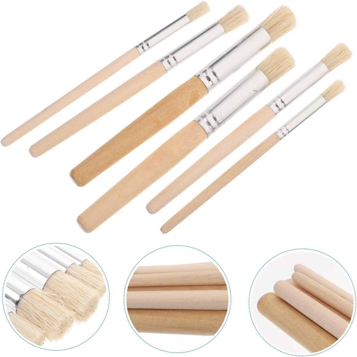 HEALLILY Professional Paint Brush Set 6 Pcs Round Pointed Tip Nylon Hair with Wooden Handles for Acrylic Watercolor Oil Painting Artist Tools with Zipper Case