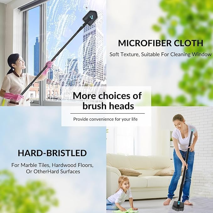 Image of Bathroom Floor Cleaning Brush with Long Handle, 3 in 1 Tub and Tile Scrubber Brush and Microfiber pad Combo Long Pole Detachable Heads for Kitchen, Toilet, Window Glass (Cleanning Brush (Scrubber))