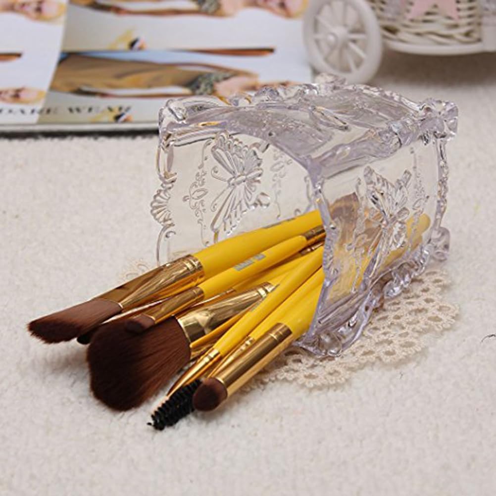 FRCOLOR Makeup Brush Pot Cosmetic Brush Pot Holder Acrylic Makeup Holder Carved Cosmetic Organizer for Storage
