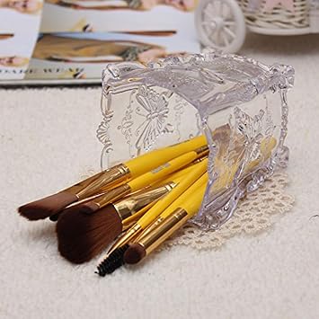 FRCOLOR Makeup Brush Pot Cosmetic Brush Pot Holder Acrylic Makeup Holder Carved Cosmetic Organizer for Storage