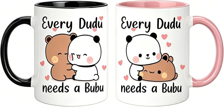 Onperpoe 2Pcs Bubu Dudu Mug Gifts for Him Her, Kawaii Bubu and Dudu Gifts for Boyfriend Girlfriend, Double-Sided Printed Mug for Valentines Day Husband Wife Couple Anniversary