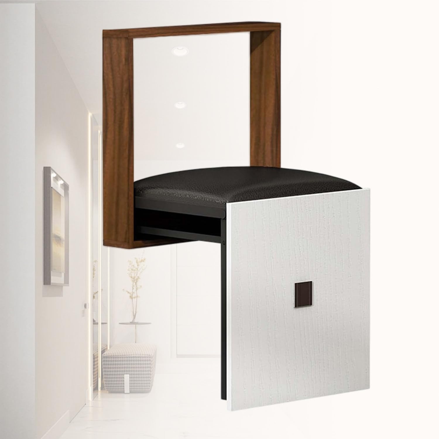 Lshfyv D Shoe Changing Stool Bench, Wall-Mounte Invisible Shoe-Changing Stool, Wall-Mounte Folding Chair Invisible With Pu Leather, Fol Down Shower Seat Wall Mounte, Shoe Changing Stool, Space Saving,