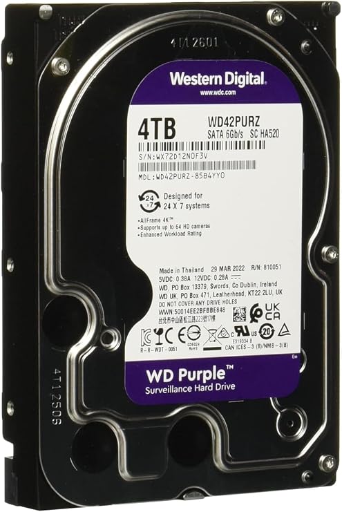 Western Digital 4TB WD Purple Surveillance Internal Hard Drive HDD - SATA 6 Gb/s, 256 MB Cache, 3.5 - WD42PURZ