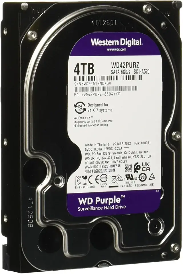 WD 4TB WD Purple Surveillance Internal Hard Drive HDD - SATA 6 Gb/s, 256 MB Cache, 3.5" - WD42PURZ