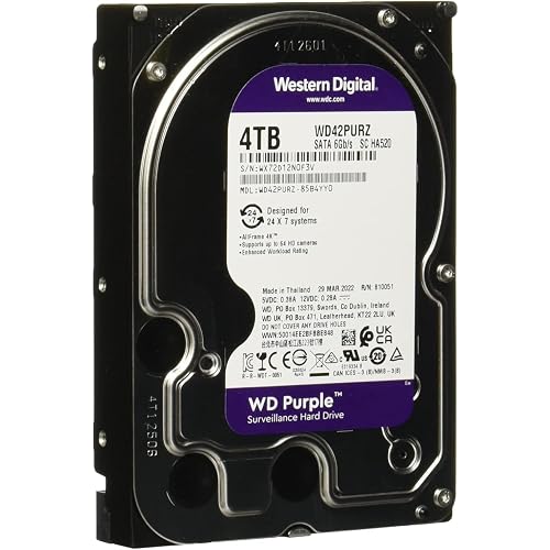 Western Digital 4TB WD Purple Surveillance Internal Hard Drive HDD - SATA 6 Gb/s, 256 MB Cache, 3.5" - WD42PURZ