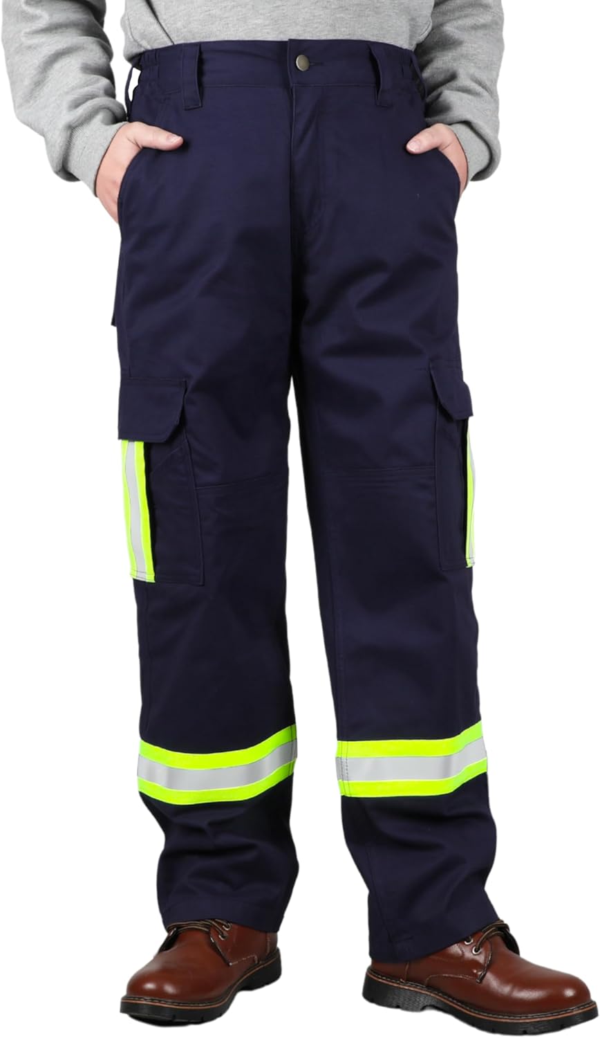 TICOMELA FR Pants High Visibility Cargo Pants NFPA2112 7.5oz Hi-Vis Flame Resistant Elastic Waist Pants
