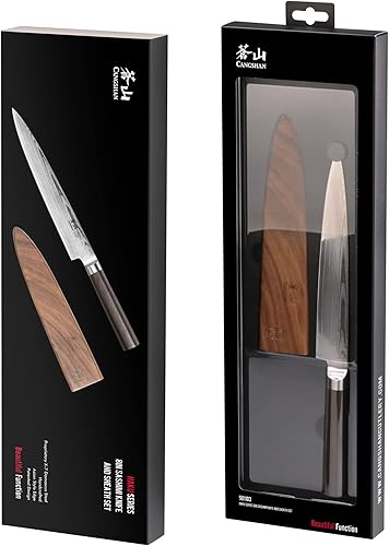 Miniatura 9 de Cangshan HAKU Serie 501103 X-7 Cuchillo Sashimi de acero Damasco de 8 pulgadas con funda