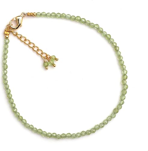 Gempires Natural Green Peridot Beaded Bracelet August Birthstone Crystal Jewelry Hypoallergenic 8 Inch Gold Plated Lightweight Handmade Gemstone