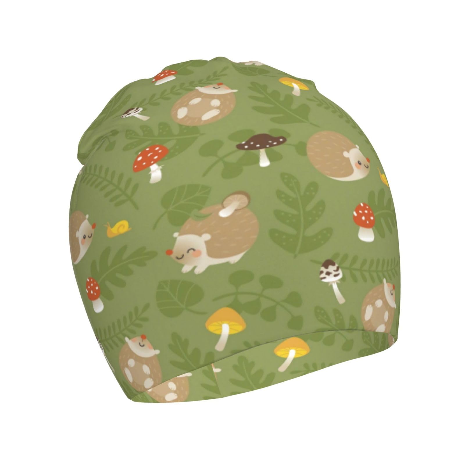 Rqzwdq Cute Hedgehog with Mushrooms and Leaves Kids Beanie Hats Warm Knit Beanie Cap Skull Caps Gifts Decor for Boys Girls White