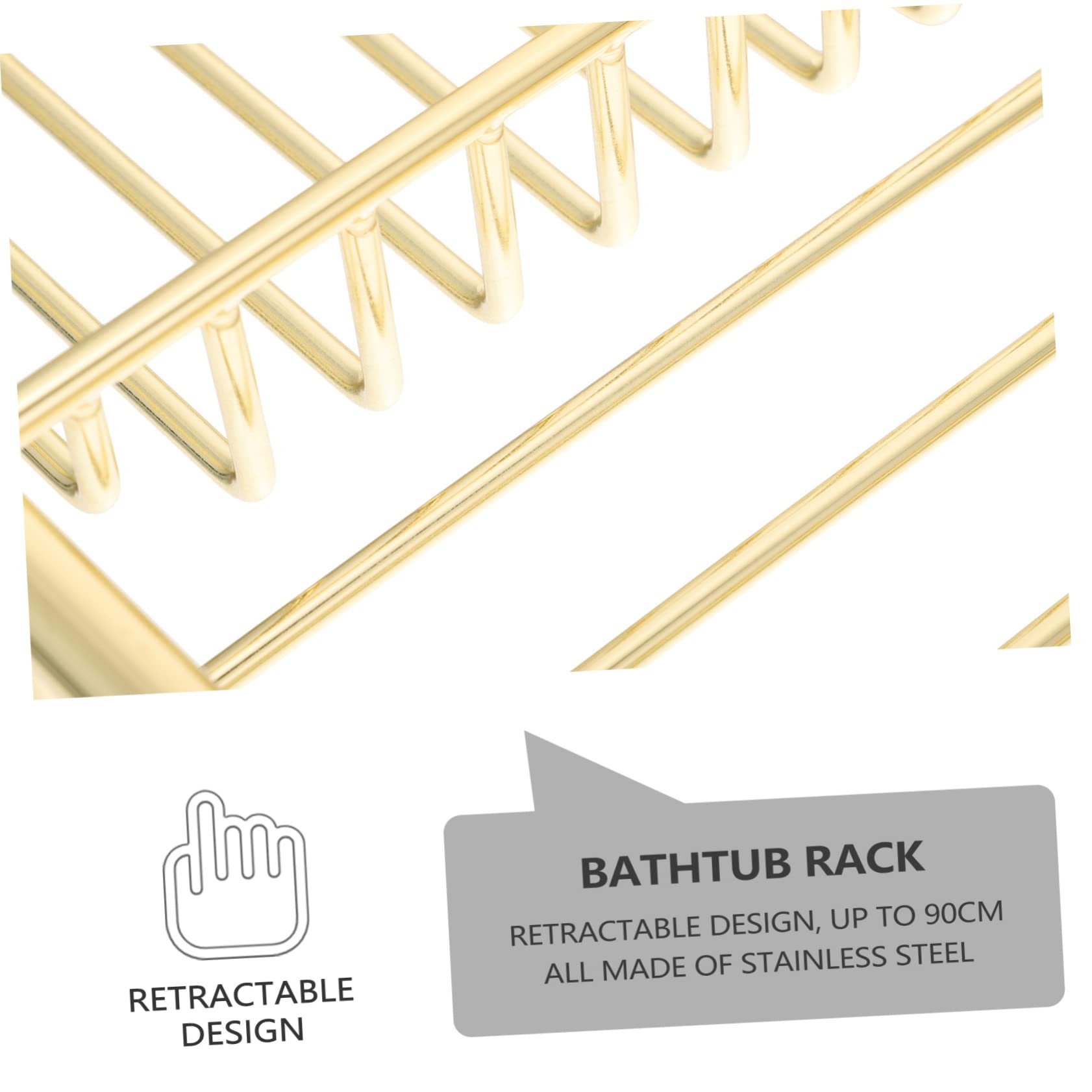 Bandeja Organizadora De Bambú Para Bañera Con Laterales Extensibles Y Estante De Acero Inoxidable Para Bañera Con Soporte Para Barra De Sonido Y Jabonera - Dorado - 63 X 20 X 4 Cm, Dorado - 63 X 20 X
