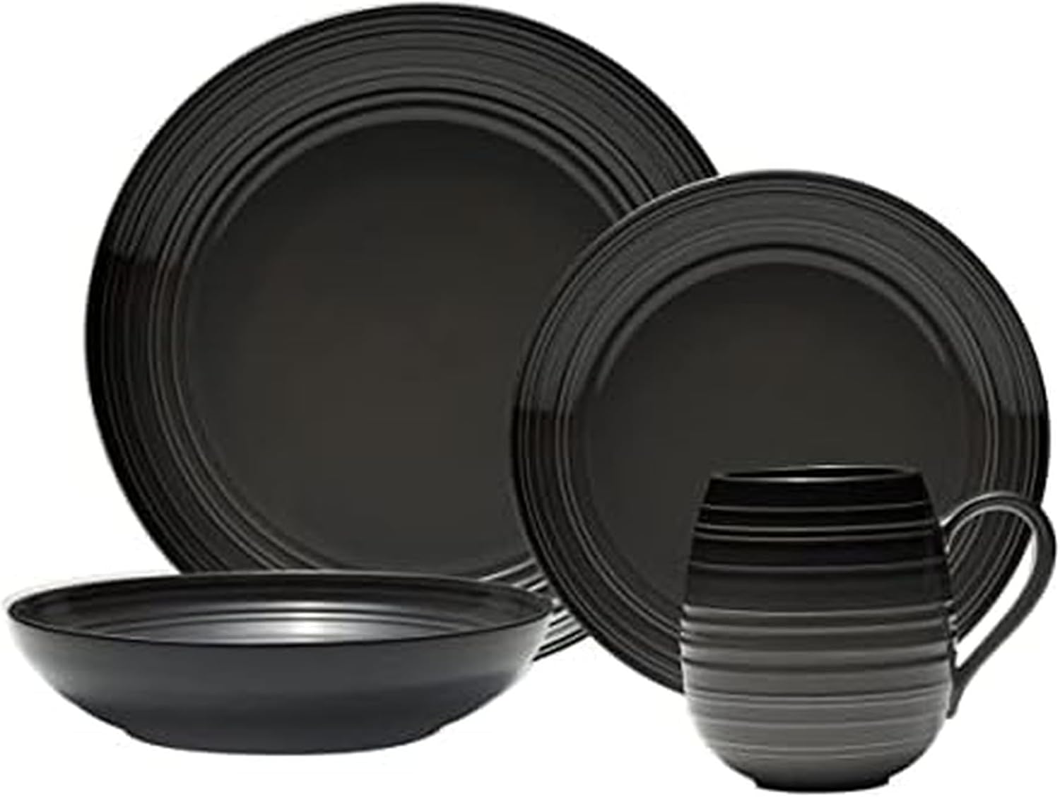 Mikasa Swirl Coupe Black 4 Piece Place Setting, Service For 1, Graphite Ombre