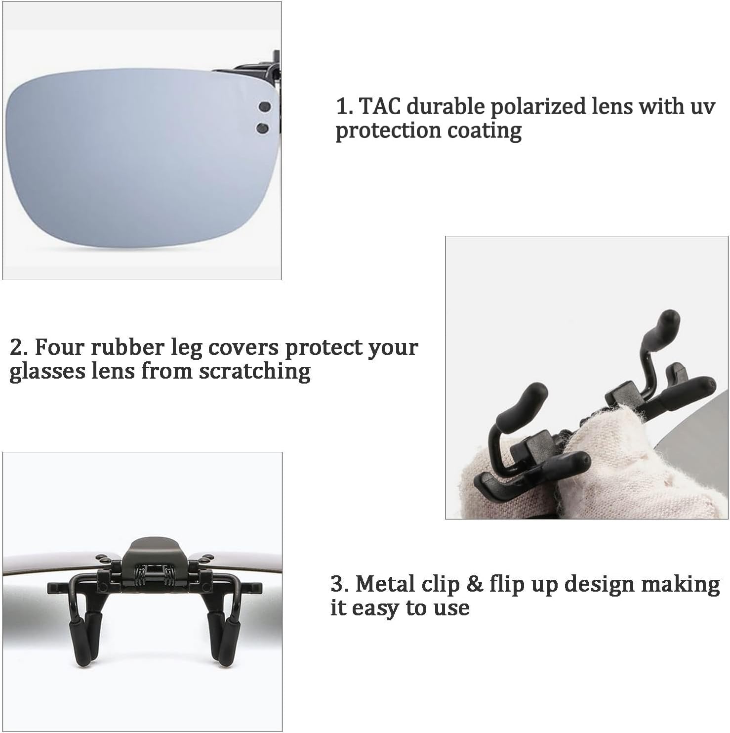 Polarized Clip-on Sunglasses with Flip Up Function Anti-Glare UV400 Driving Glasses for Prescription Glasses image 4