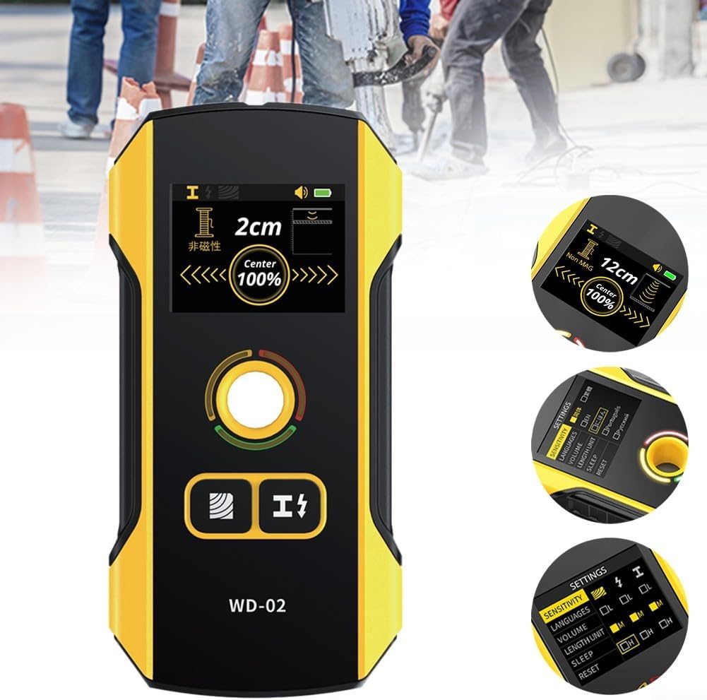 WD-02 Stud Finder Wall Scanner Detector 5 In 1 USB Rechargeable with Positioning Hole for AC Live Wires Metal Wood Stud Detector