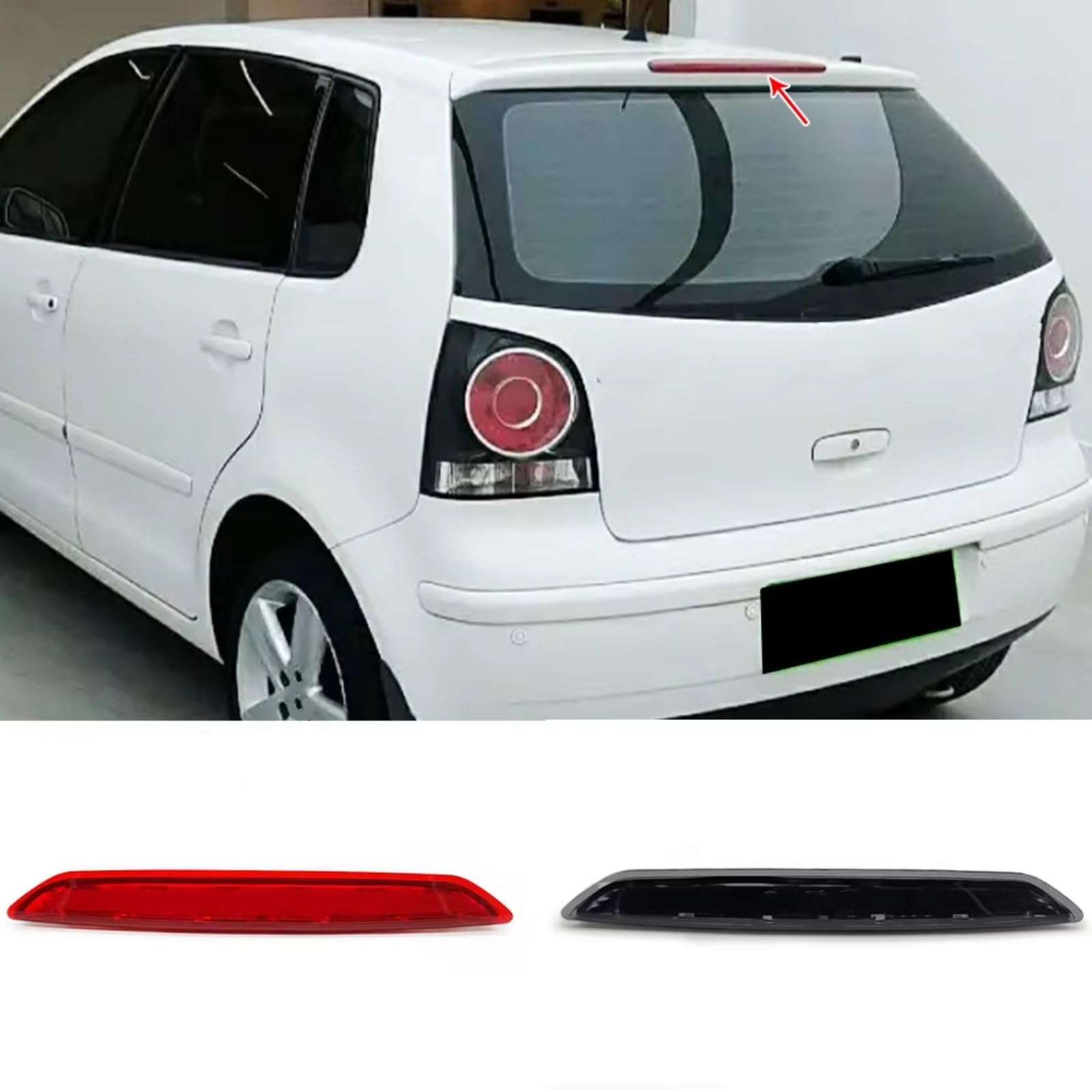 Troisième Feu Stop Pour VW Pour Polo IV MK4 9N 9N3 Hayon 2002-2010 OEM:6Q6945097 Led Troisième Feu Stop Projecteur Arrière Rouge Feu Stop Feu Stop Additionnel(Red Cover)