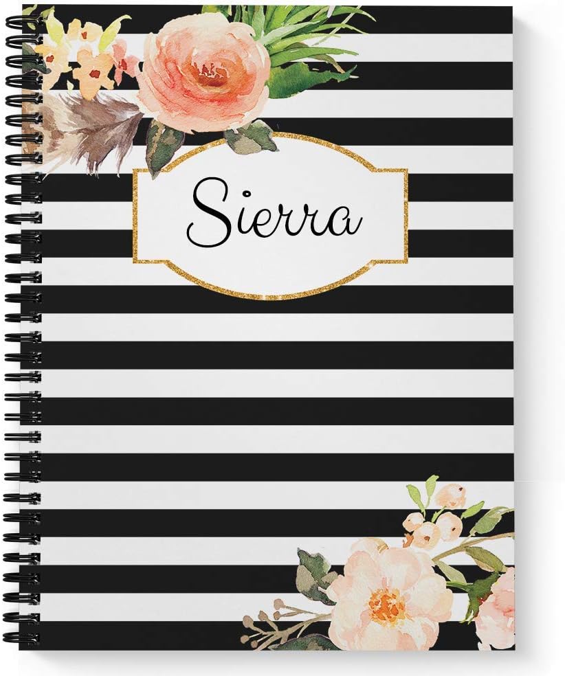 Gotcha Covered Notebooks Classic Floral Personalized Notebook/Journal, Laminated Soft Cover, 120 pages of your selected paper, lay flat wire-o spiral. Size: 8.5” x 11”. Made in the USA