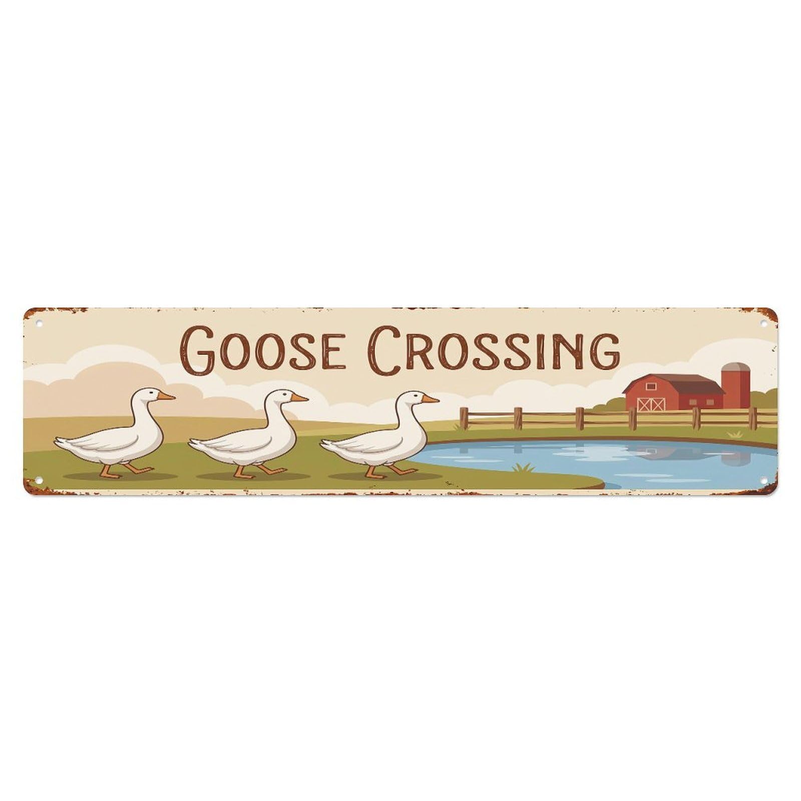 Vintage Goose Farm Scene Goose Crossing Metal Tin Sign