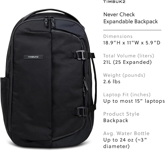 Timbuk2 Never Check Expandable Backpack, Jet Black