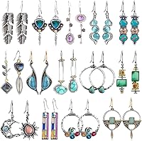 SUNNYOUTH 14 Pairs Boho Vintage Teardrop Dangle Earrings for Women - Retro Leaf Drop Bohemian Fashion Jewelry Set