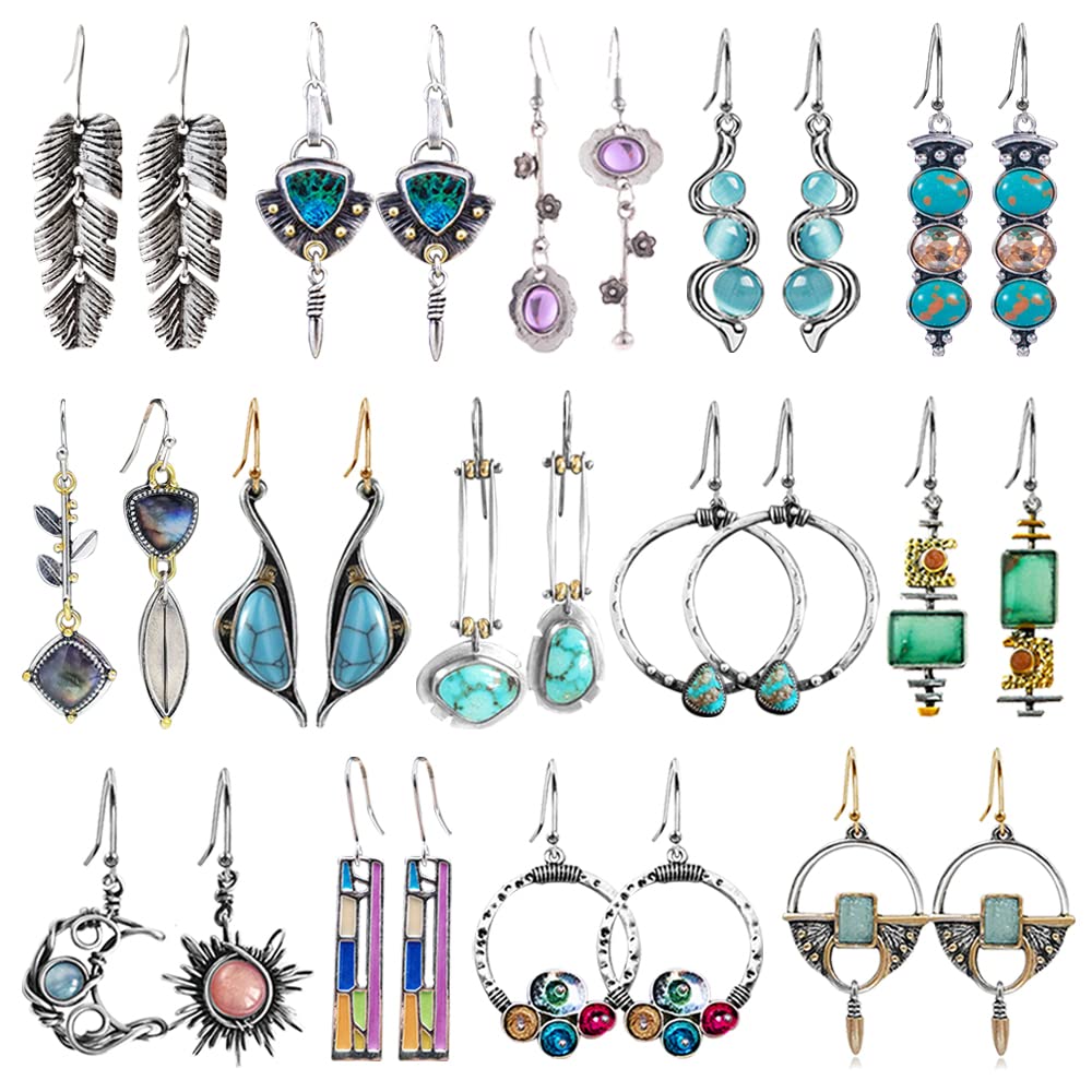 14 Pairs Vintage Teardrop Dangle Earrings for Women Boho Retro Leaf Drop Earring Set Bohemian Stylish Fashion Jewelry