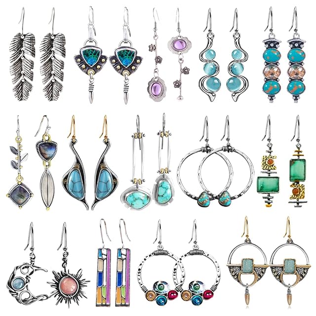 14 Pairs Vintage Teardrop Dangle Earrings for Women Boho Retro Leaf Drop Earring Set Bohemian Stylish Fashion Jewelry