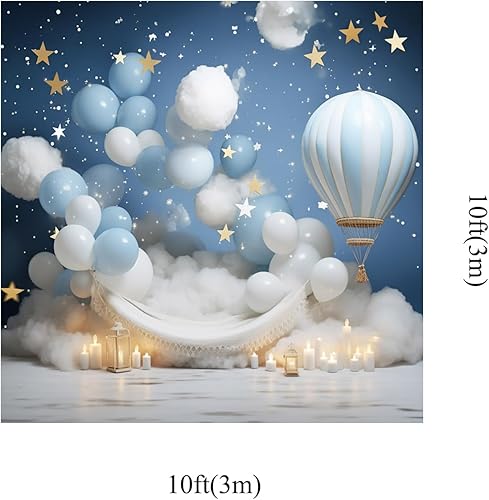 Miniatura 8 de Kate Globos de fiesta de cumpleaños de 7 x 5 pies para fotografía de cielo azul, estrellas doradas, decoración de globos aerostáticos, fondo