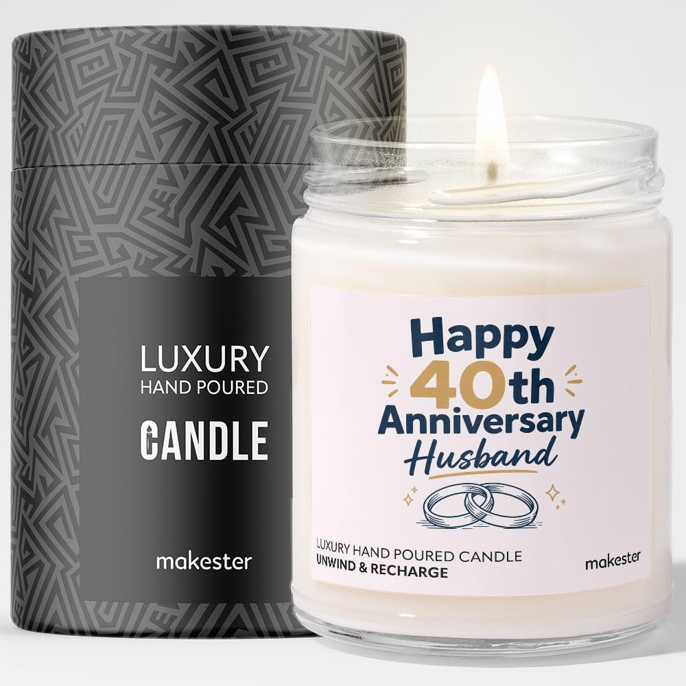 40th Anniversary Candle Gift for Husband - Luxury Soy Wax Candle - Vanilla, Jasmine, Sugared Almond - Makester โ image 1