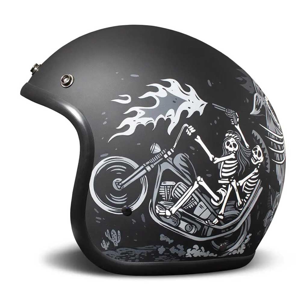 DMD Casco retro Ghost Rider Matt Black Open Face Casco Jet Casco Moto Casco ECE22.06